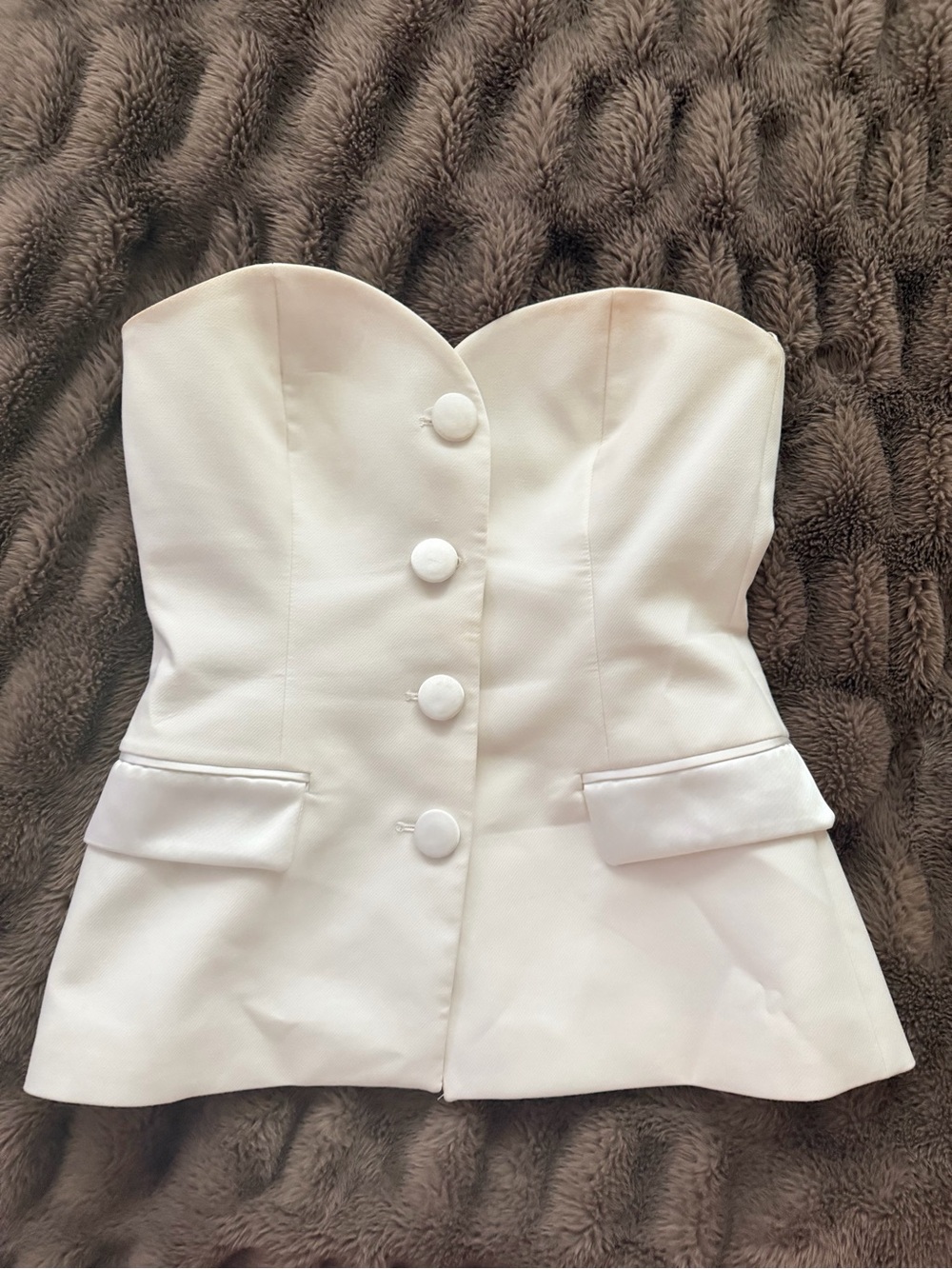 Strapless White Button-Front Top